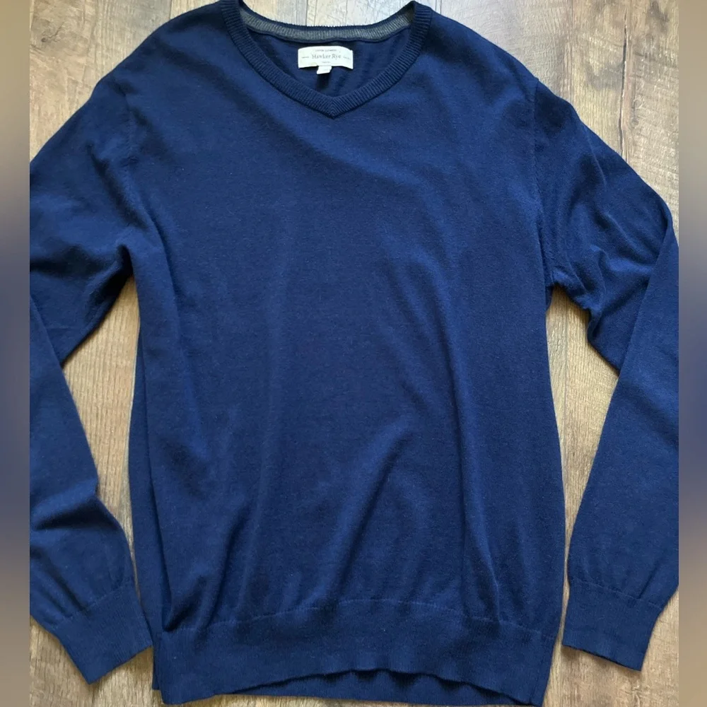 Hawker Rye Cashmere cotton blend‎ navy V-neck Sweater men’s XL